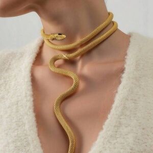 Gold Snake Statement Necklace Serpent Wrap Choker Bold Fashion Jewelry